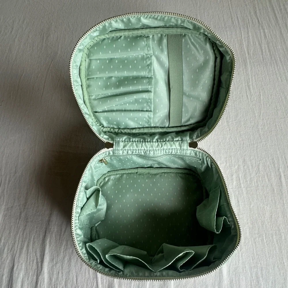 Vanessa Williams Mint Green Pebbled Faux Leather Cosmetic Train Case Bag Set 2pc